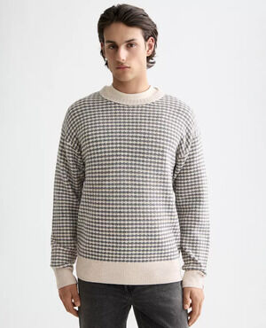 SCOTCH & SODA Men's Chenille Pattern Sweater Large Melange Grey Drop Shoulders